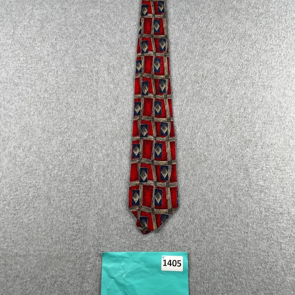 Robert Talbott Krall's Necktie Tie Red Navy Geometric Abstract Silk Made In USA